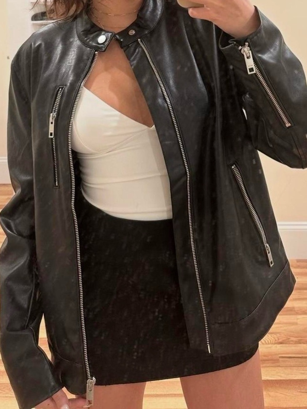 H&M Black Leather Zipper Moto Jacket
